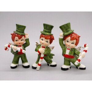 Set of 3 Lefton Candy Cane Boys Top Hat Angel Figurines Vintage Christmas RARE